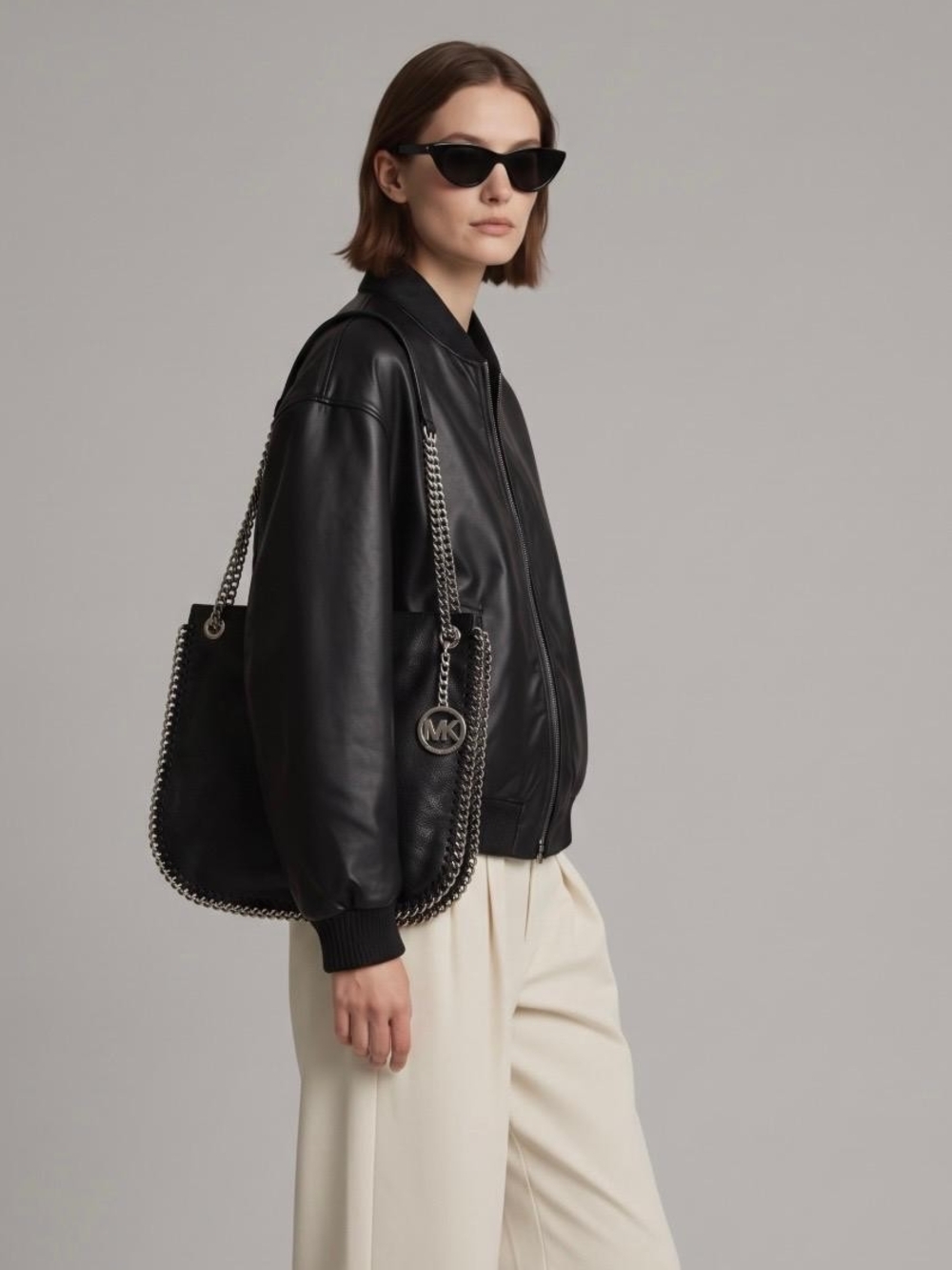 Michael Kors Black Chain-Trim Shoulder Bag
